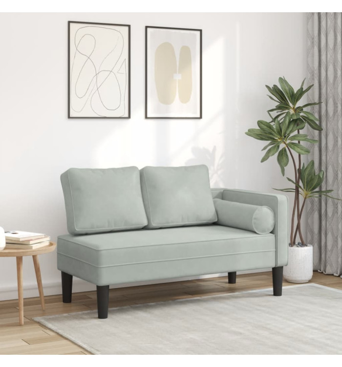 Chaise longue avec coussins gris clair velours | Mobilier & Déco