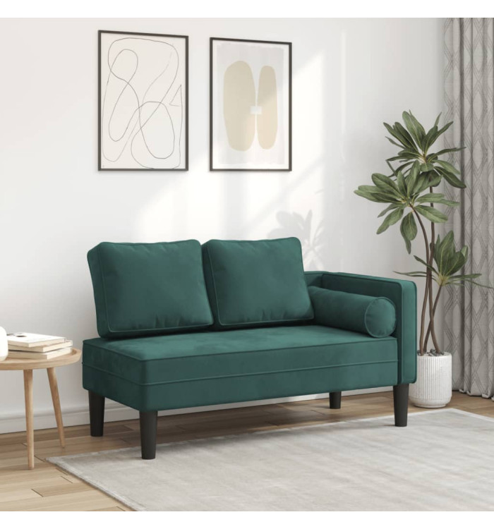 Chaise longue avec coussins vert foncé velours | Mobilier & Déco