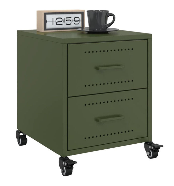 Tables de chevet 2 pcs vert olive 36x39x43,5 cm acier | Mobilier & Déco