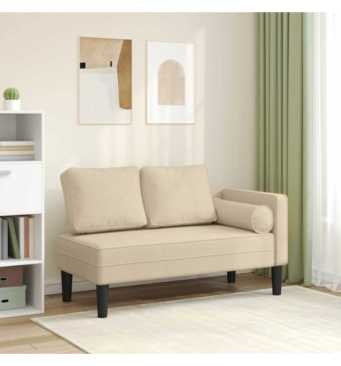 Chaise longue avec coussins crème tissu | Mobilier & Déco