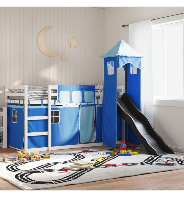 Lit superposé sans matelas avec toboggan et rideaux 80x200 cm | Mobilier & Déco
