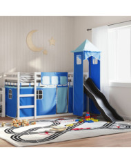 Lit superposé sans matelas avec toboggan et rideaux 80x200 cm | Mobilier & Déco