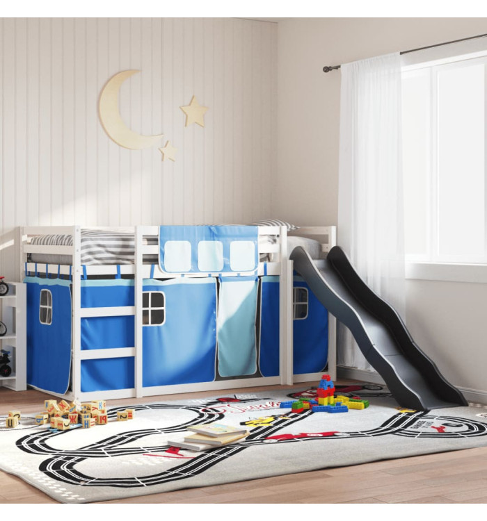 Lit superposé sans matelas avec toboggan et rideaux 90x200 cm | Mobilier & Déco