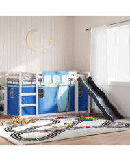 Lit superposé sans matelas avec toboggan et rideaux 90x200 cm | Mobilier & Déco
