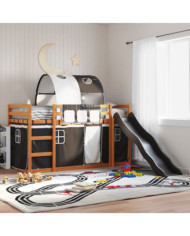Lit superposé sans matelas avec toboggan blanc noir 90x190 cm | Mobilier & Déco