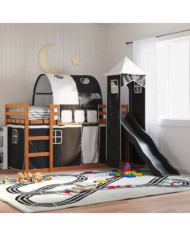 Lit superposé sans matelas avec toboggan blanc noir 90x190 cm | Mobilier & Déco