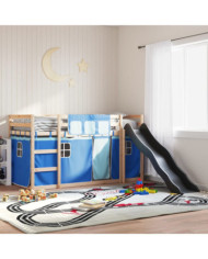 Lit superposé sans matelas avec toboggan et rideaux 90x190 cm | Mobilier & Déco