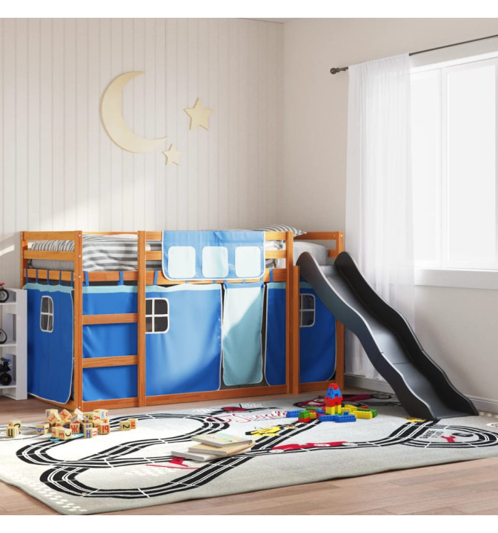 Lit superposé sans matelas avec toboggan et rideaux 90x190 cm | Mobilier & Déco