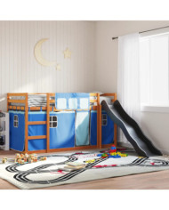 Lit superposé sans matelas avec toboggan et rideaux 90x190 cm | Mobilier & Déco