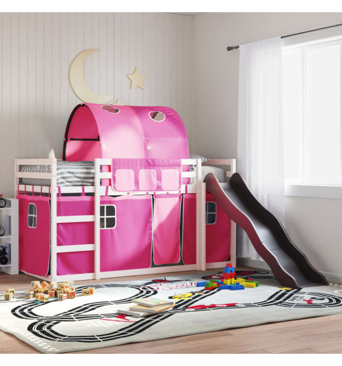 Lit superposé sans matelas avec toboggan et rideaux 90x200 cm | Mobilier & Déco