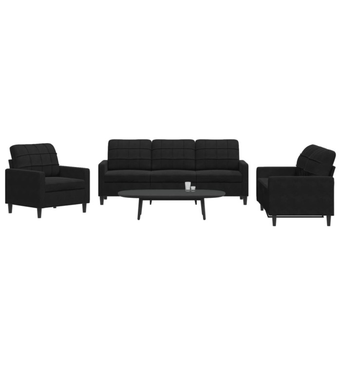 Ensemble de canapés 3 pcs avec coussins Noir Velours | Mobilier & Déco