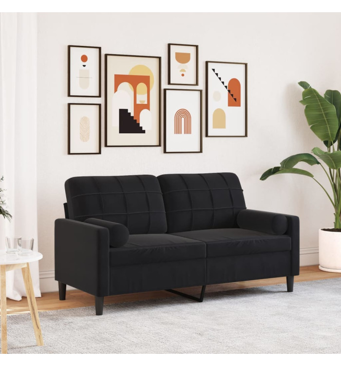 Canapé 2 places avec oreillers décoratifs noir 140 cm velours | Mobilier & Déco