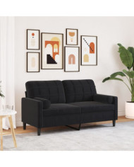 Canapé 2 places avec oreillers décoratifs noir 140 cm velours | Mobilier & Déco