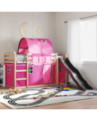 Lit superposé sans matelas avec toboggan et rideaux 80x200 cm | Mobilier & Déco