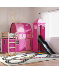 Lit superposé sans matelas avec toboggan et rideaux 80x200 cm | Mobilier & Déco