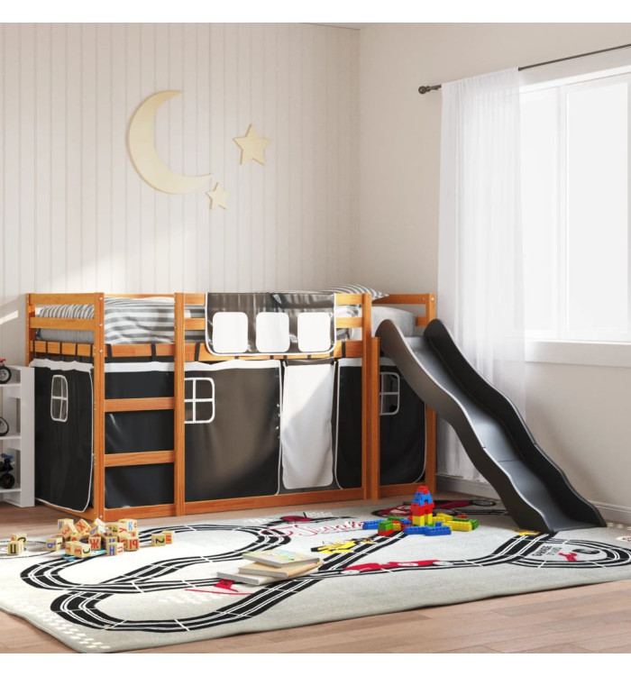 Lit superposé sans matelas avec toboggan blanc noir 90x200 cm | Mobilier & Déco