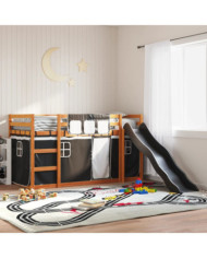 Lit superposé sans matelas avec toboggan blanc noir 90x200 cm | Mobilier & Déco
