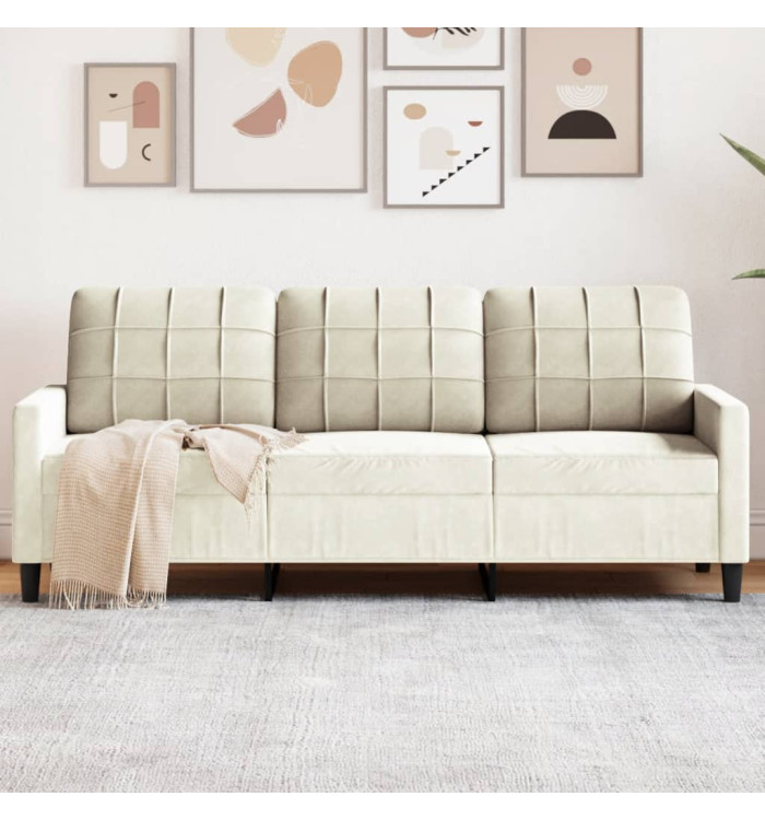 Canapé à 3 places Crème 180 cm Velours | Mobilier & Déco
