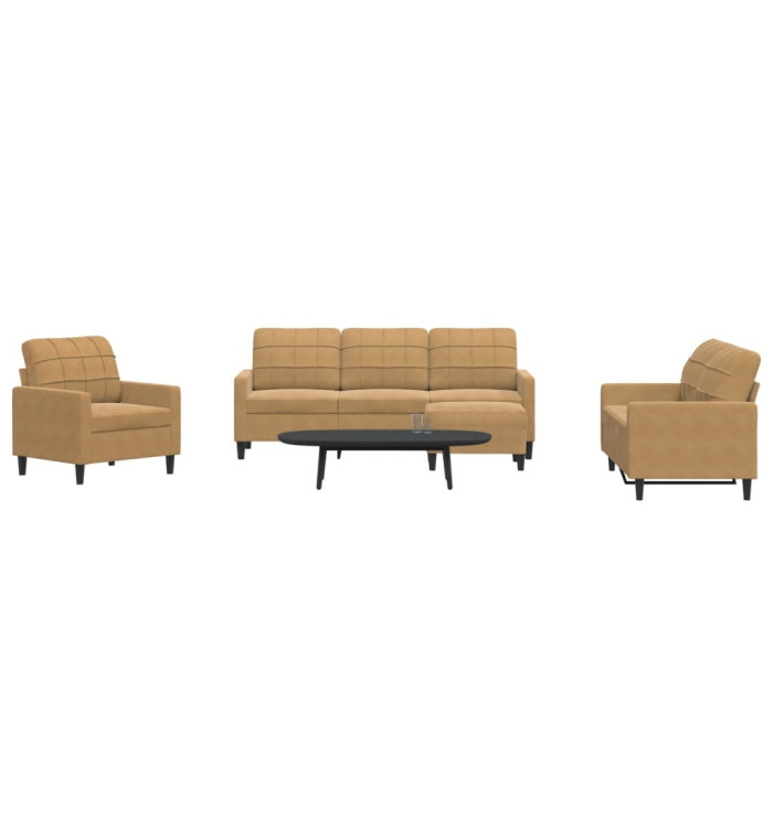 Ensemble de canapés 4 pcs avec coussins Marron Velours | Mobilier & Déco
