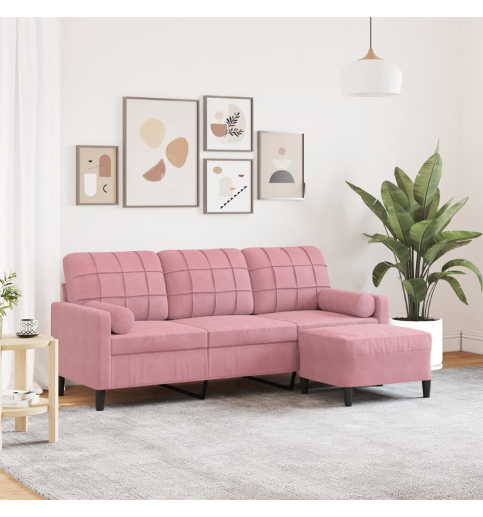Canapé à 3 places avec repose-pieds Rose 180 cm Velours | Mobilier & Déco