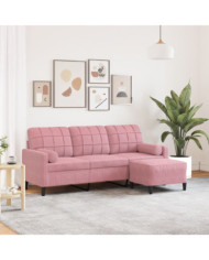 Canapé à 3 places avec repose-pieds Rose 180 cm Velours | Mobilier & Déco