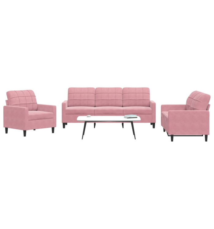 Ensemble de canapés 3 pcs avec coussins Rose Velours | Mobilier & Déco
