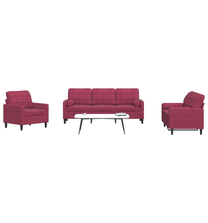 Ensemble de canapés 3 pcs avec coussins et traversins velours | Mobilier & Déco