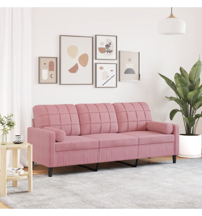 Canapé 3 places avec oreillers décoratifs rose 180 cm velours | Mobilier & Déco