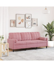 Canapé 3 places avec oreillers décoratifs rose 180 cm velours | Mobilier & Déco