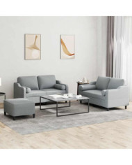 Ensemble de canapés 3 pcs coussins gris clair tissu | Mobilier & Déco
