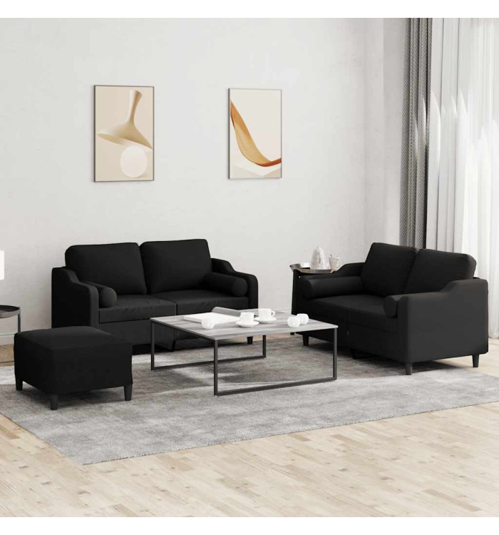 Ensemble de canapés 3 pcs avec coussins noir tissu | Mobilier & Déco