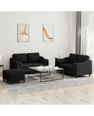 Ensemble de canapés 3 pcs avec coussins noir tissu | Mobilier & Déco