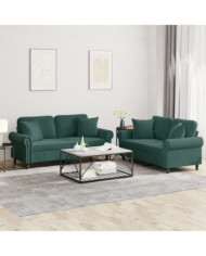Ensemble de canapés 2 pcs avec coussins vert foncé velours | Mobilier & Déco