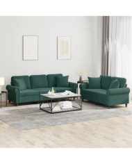 Ensemble de canapés 2 pcs avec coussins vert foncé velours | Mobilier & Déco