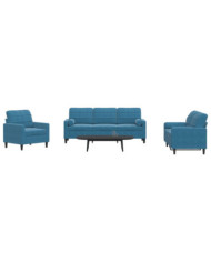 Ensemble de canapés 3pcs et coussins et traversins bleu velours | Mobilier & Déco