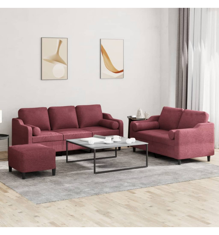 Ensemble de canapés 3 pcs avec coussins rouge bordeaux tissu | Mobilier & Déco