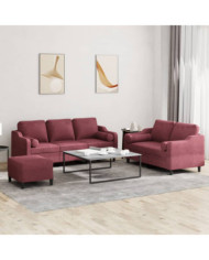 Ensemble de canapés 3 pcs avec coussins rouge bordeaux tissu | Mobilier & Déco