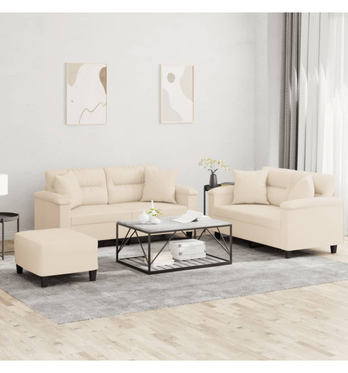 Ensemble de canapés 3 pcs avec coussins Beige Tissu microfibre | Mobilier & Déco