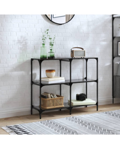 Table console avec dessus en verre noir 98x30x81 cm acier | Mobilier & Déco