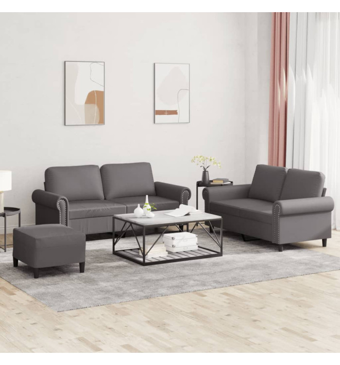 Ensemble de canapés 3 pcs avec coussins Gris Similicuir | Mobilier & Déco