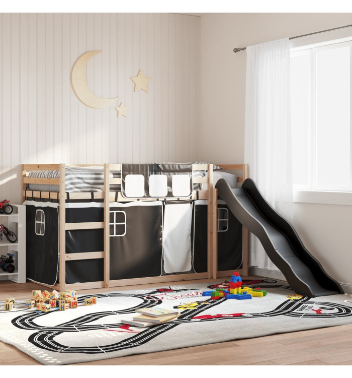 Lit superposé sans matelas avec toboggan blanc noir 90x200 cm | Mobilier & Déco
