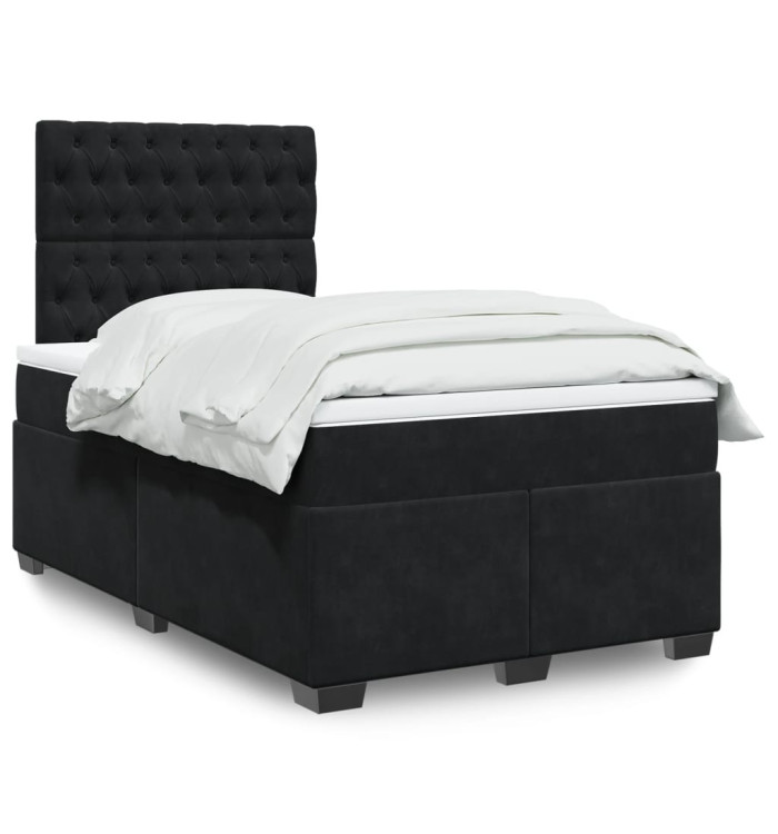 Sommier à lattes de lit avec matelas noir 120x190 cm velours | Mobilier & Déco