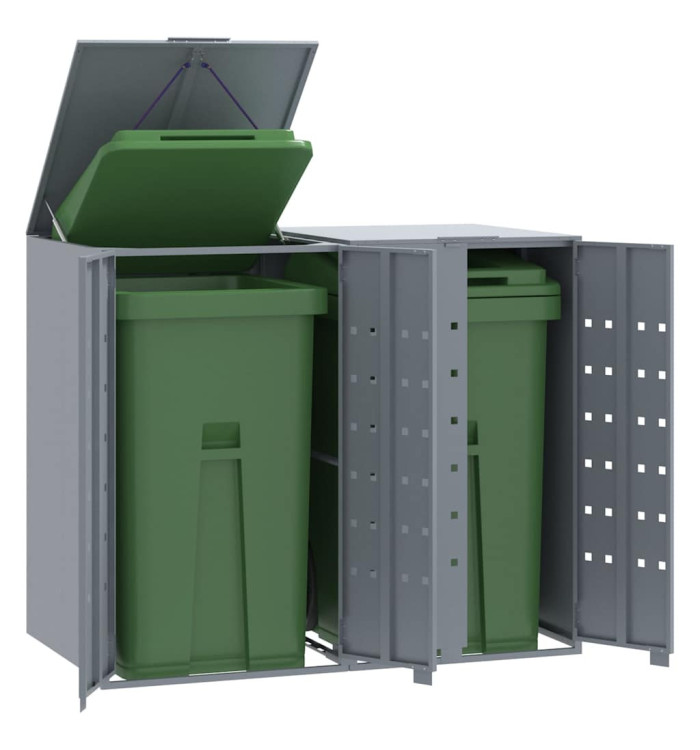 Rangement à roulettes pour poubelles pour 2 bacs gris acier | Mobilier & Déco