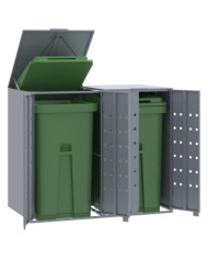 Rangement à roulettes pour poubelles pour 2 bacs gris acier | Mobilier & Déco