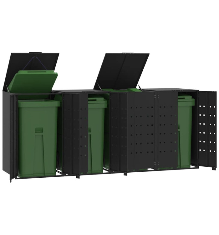Rangement à roulettes pour poubelles pour 4 bacs noir acier | Mobilier & Déco