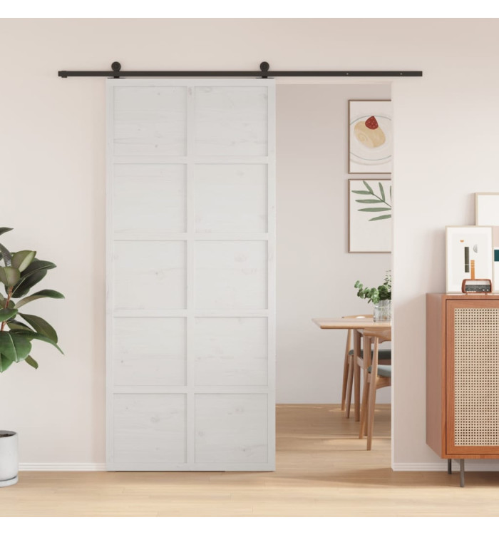 Porte de grange blanc 90x208 cm bois massif de pin | Mobilier & Déco
