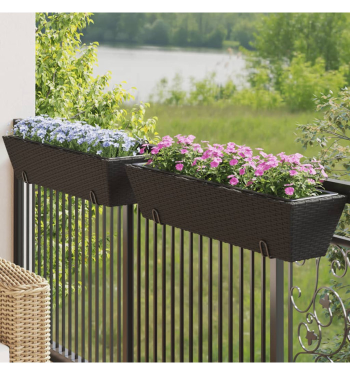 Jardinières avec crochets 2 pcs noir résine tressée | Mobilier & Déco