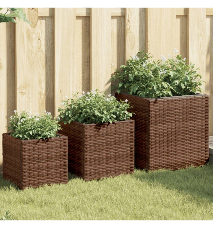 Jardinières d'extérieur 3 pcs marron résine tressée | Mobilier & Déco