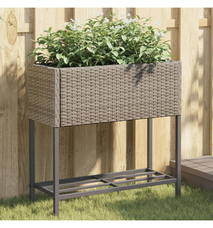 Jardinière avec étagère gris résine tressée | Mobilier & Déco