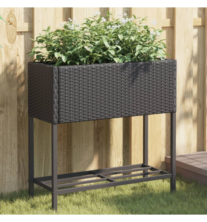 Jardinières avec étagère 2 pcs noir 70x28x70 cm résine tressée | Mobilier & Déco